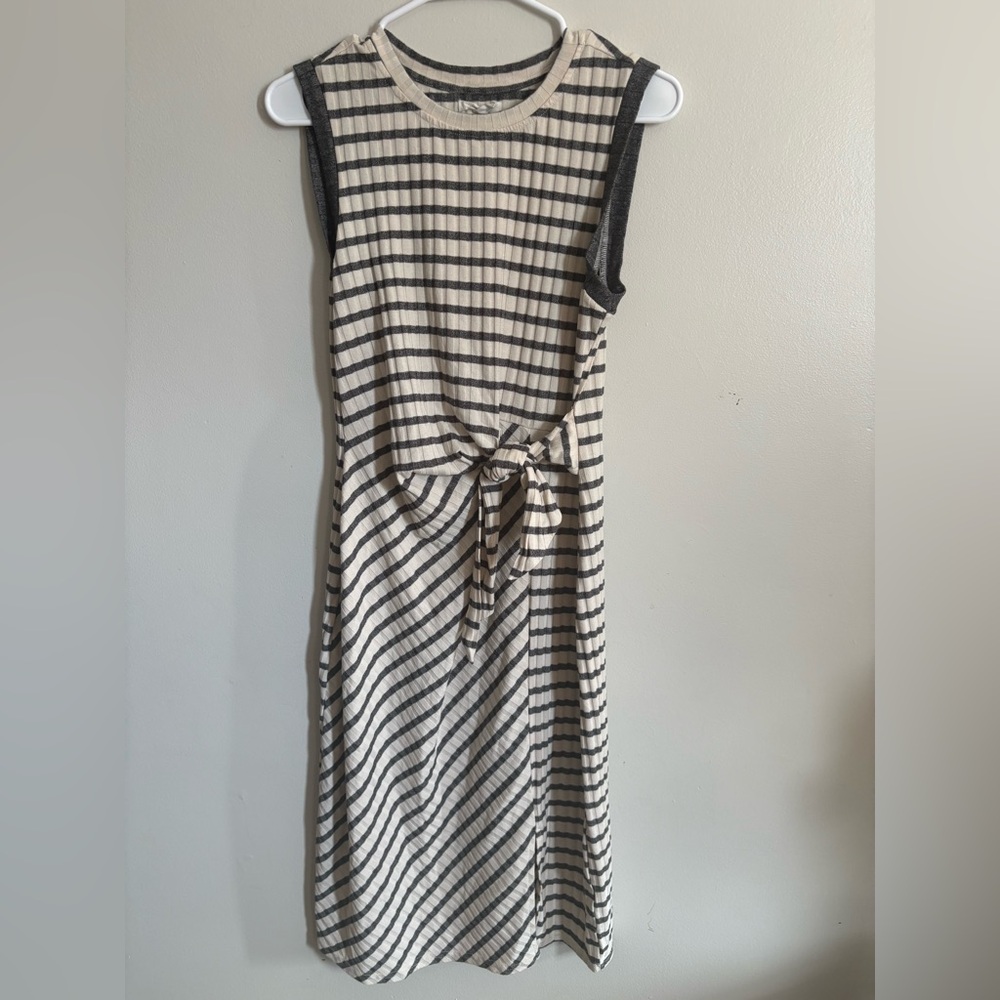 Maurices Cream and Grey Striped Midi Dress